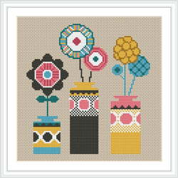 Floral Cross Stitch Pattern, Flower Bouquets, Modern Cross Stitch, Flower Embroidery Chart, flower wall decor 200
