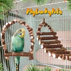 swing and ladder for the cage of the budgerigar, canary, finches. bird set made of natural hazel wood.