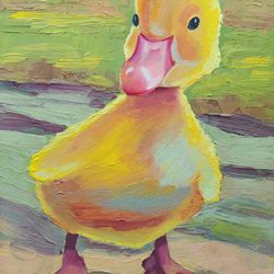cute duckling original oil art on the cardboard