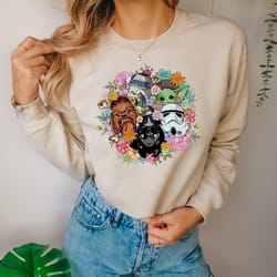 retro flower star wars characters shirt, stormtrooper, darth vader, disney trip shirt, grogu, chewbacca, galaxy edge