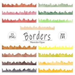 Watercolor borders clipart, 15 Hand painted borders PNG, Natural colors, Frames clip art, Banner graphics, Scrapbooking