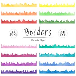 Watercolor borders clipart, 14 Hand painted colorful borders PNG, Rainbow colors, Frames clip art, Banner graphics