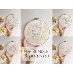 Set of 5 cross stitch pattern PDF Boho cross stitch Hand embroidery pattern bundle Contemporary xstitch