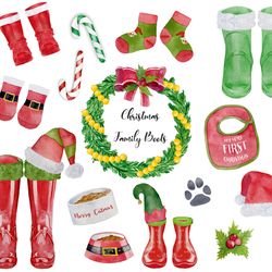 watercolor christmas wellies clipart. its my family print