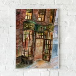 borgin and burkes watercolor print, harry potter poster, download wall art