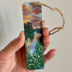Hand Painted Bookmark, Gouache Painting On Wood, 1 by 5 inches