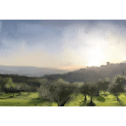 Tuscany art Digital landscape digital drawing Italy art Tuscany hills Olive trees Olive woods