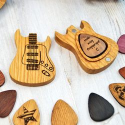 Guitar pick box, Personalized guitar gift for guitar player, Guitar pick gift for dad, Custom wooden guitar pick holder