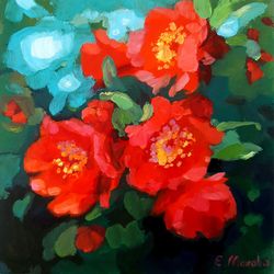Pomegranate Flower Painting Floral Original Art Flower Artwork Oil Painting Small 8 by 8 inches