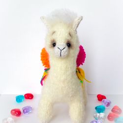 Llama- stuffed animal doll. White knitted toy Alpaca. Handmade toys llama. Alpaca llama figurine. Knitted llama for gift