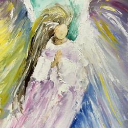 Angel Painting Original Oil Art Faceless Portrait Religious Spiritual