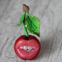 Sexy cherry brooch, Berry jewelry, Toothy cherry, Gift for girl