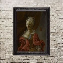 Half woman half death. Gloomy style reproduction. Baroque art print. Spooky artwork. Grim style wall interior. 353.