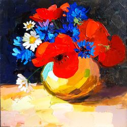 Poppy Painting Still Life Original Art Flower Artwork Floral Wall Art Impasto Oil Painting Small 8 by 8 inches