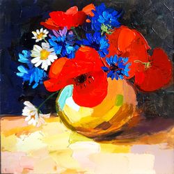 poppy painting still life original art flower artwork floral wall art impasto oil painting small 8 by 8 inches