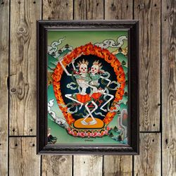 Tibetan deities of Citipati. Asian wall decoration. Eastern home decor. 434.