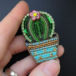 Beaded cactus brooch pin handmade gift brooches for woman green brooch