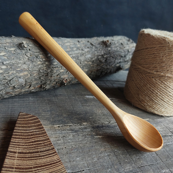 Handmade wooden coffee scoop from apricot wood with long handle - 04