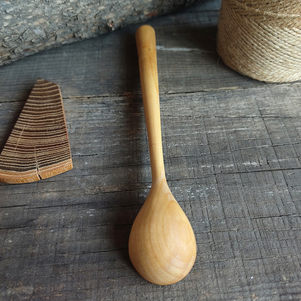 Handmade wooden coffee scoop from apricot wood with long handle - 06