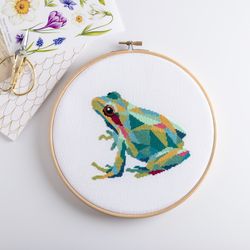 Frog Cross Stitch Pattern PDF Digital Download - Unique Geometric Embroidery Design Good for Beginners and Advanced