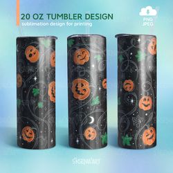 Pumpkin Tumbler Halloween Sublimation Design, 20oz Skinny Straight & Tapered Tumbler Wrap, PNG JPEG Digital Download