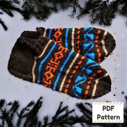 Knit slippers pattern, Fair Isle sock pattern, Knit sock pattern, Sock knitting pattern, Circular knitting patterns