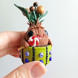 Handmade Miniature Polymer Clay Figurine/Fantasy Creature Sculpture Gift/Plant Collectible/Cute Flower Kawaii Monster