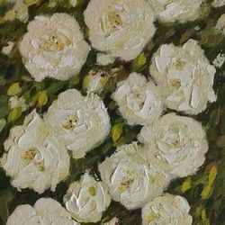 White Roses Original Oil Painting Blossom Wall Art Floral Artwork