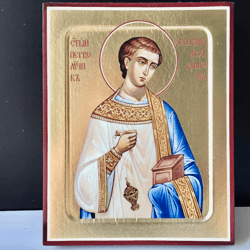 The Holy Apostle the First Martyr and Archdeacon Stephen, High quality icon on wood, Made in Russia