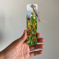 Hand Painted Bookmark, Gouache Painting On Wood, Flowers Art, Flowers Wall Decor