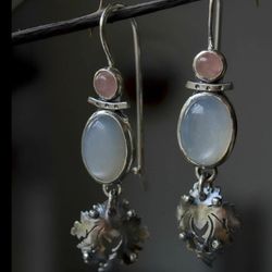 Sterling silver moonstone earrings. Long statement earrings