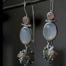sterling silver moonstone earrings. long statement earrings