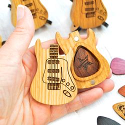 Guitar pick case, Personalized guitar gift for guitar player, Guitar pick gift for dad, Custom wooden guitar pick holder