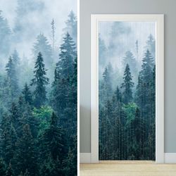 Doorway curtain forest, mountains and trees landscape, fly string curtains, plants blue green floral print