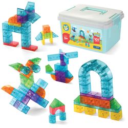 Play Brainy 52 pc Magnetic Montessori STEM Cubes Set - 3D  Blocks with Assorted Shapes, Wheels, and Colors