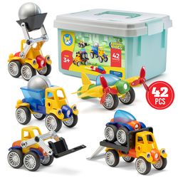 Play Brainy Magnetic Toy Cars 42 pc Set for Toddlers, Preschoolers and young Kids - Montessori Play STEM Approved