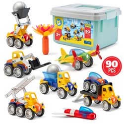 Play Brainy Magnetic Toy Cars 90 pc Set for Toddlers, Preschoolers and young Kids - Montessori Play STEM Approved