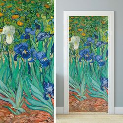 Doorway curtain Irises Vincent van Gogh art white bead string curtains for privacy, room divider, fly door curtain