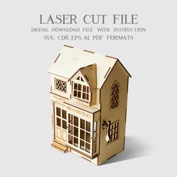Broomsticks Shop laser cut file, Harry Potter gifts, DIY house, Vector download file