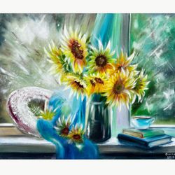 Sunflowers Painting Floral Original Art Flower Artwork 20x24 inch