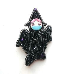 Black witch Halloween brooch