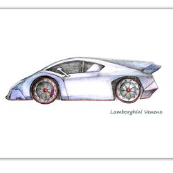 lamborghini veneno decor, printable car watercolor print, nursery wall art