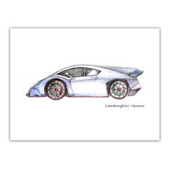 Lamborghini Veneno decor, Printable car watercolor print, Nursery wall art