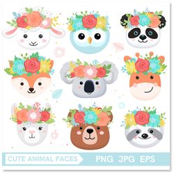 Animal faces with flower wreath PNG