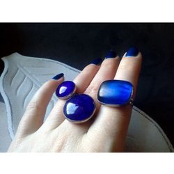 Blue Glass ring, fused cosmic universe ring, Fusing ring, Mermaid ring, Ocean wave ring, Tin soldered ring