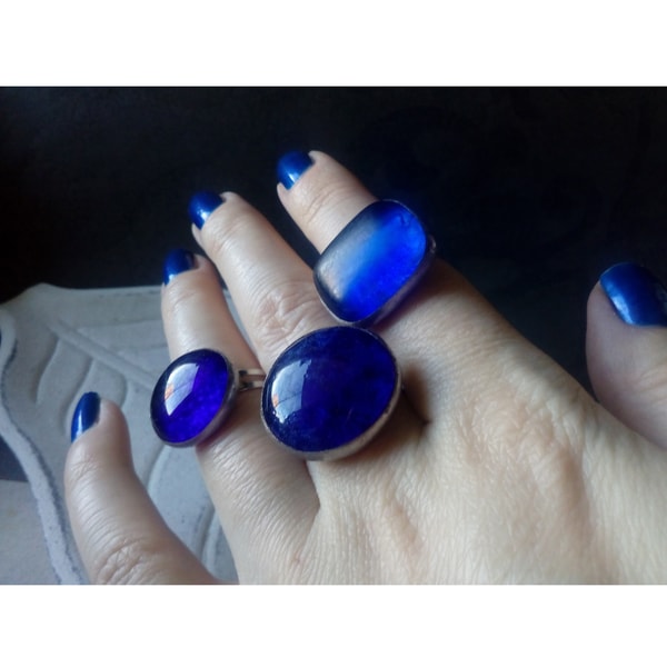 Blue Glass ring, fused cosmic universe ring, Fusing sea ring - Inspire ...