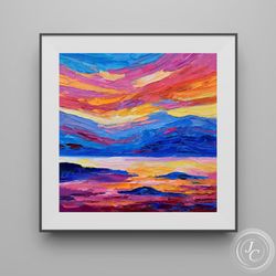 Hawaii Painting Coastal Original art 7 by 7 inches Seascape painting Colorful Sunset art
