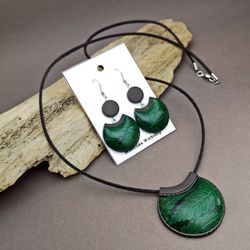 Botanical Fantasy Green Fern Imprint Jewelry Set