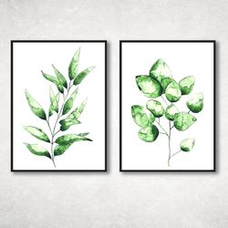 Set of 2 Botanical Prints, Watercolor Art Print, Neutral Watercolor Greenery, Plant Home Decoration Wall Art