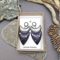 Purple and Silver Dangle Statement stud Earrings